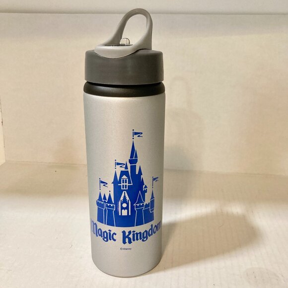 Vintage Disney Magic Kingdom Metal Water Bottle Cinderella Castle Gray Blue 25oz - Picture 3 of 14